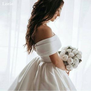 Party Dresses LORIE Princess Wedding Satin Vintage Off The Shoulder Bride Long Train White Ivory Ball Gown 230328