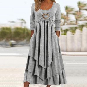 Casual Dresses Women's Loose Dress Long Sleeve Crewneck Wrap For Women Form Fitting Tee Length