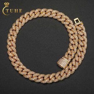 Iced Out Jewelry Hip Hop Men Women 15mm Gold Plated Brass Baguette Cz Zircon Miami Cuban Link Chain Necklace