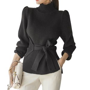 Women's Sweaters 2023 Big Bow Turtleneck Women Sweater Koreean Solid Long Sleeve Split Pullovers Female Winter Warm