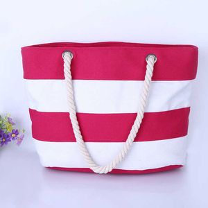 Beach Bags New Super Versatile Thick Hemp Rope Fashion Canvas Single Shoulder Spliced Stripe Eco Friendly 230327