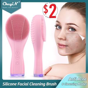 Cleaning Tools Accessories CkeyiN Electric Silicone Brush Sonic Vibration Face Cleansing Brush Waterproof Acne Blackhead Remover Pore Cleaner 2 Side 230327