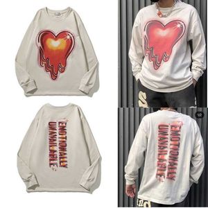 American High Street Eu Dissolved Love Couple Dress Oversize Small Loose Ins Fashion Brand Sweater Men's Long Sleeve T-shirt