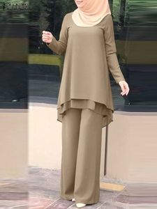 Ethnische Kleidung ZANZEA Frauen Zweiteilige Sets Outfits Mode Urban Trainingsanzug Muslim Langarm Bluse Hose Sets Casual Solide Passende Sets 2PCS 230328