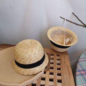 Summer Girls grass braid Hats children's ribbon outdoor cap Kids beach holiday sunhats baby fashion straw hat Z1145