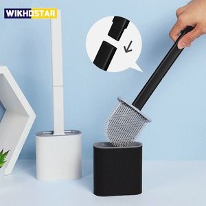 Toilet Brushes Holders WIKHOSTAR Detachable Handle Wallmounted Silicone Soft Bristles Cleaning Accessory 230327