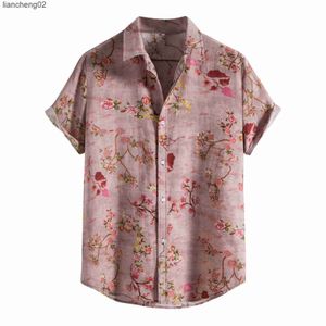 Camicie casual da uomo Motivo floreale vintage Camicia hawaiana da uomo Manica corta Casual Estate Abbigliamento da spiaggia Camicie Vacanza Vacanza Aloha Camicia Chemise XL W0328