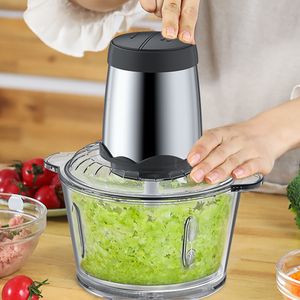 Fruit Vegetable Tools 2L Capacity Stainless Steel 304 Electric Chopper Meat Grinder Mincer Food Processor Slicer Multi-Function High-Power Four-Knife 230328