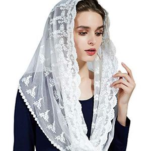 Brudslöjor 2023 White Black Katolsk huvud halsduk Kvinnor Kerchief Chapel Lace Church Veil Wedding Bride Mantilla Latin för massa