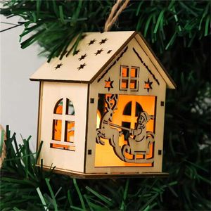 Weihnachts-Blockhütte zum Aufhängen, Holz-Bastelset, Puzzle-Spielzeug, Weihnachts-Holzhaus mit Kerzenlichtleiste, Heimdekoration