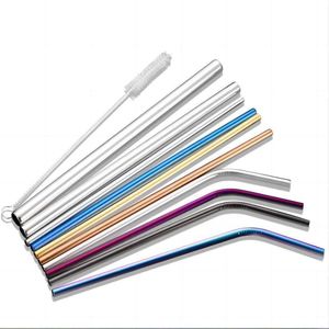 6*215 mm Metal Reusable Multi-color Drinkware 304 Stainless Steel Straws Straight Bent With Case Cleaning Brush Set Party