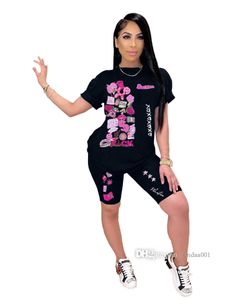 Kadın Baskı Terzini Baskılar İki Parça Set Kısa Kollu T-Shirt Şort Kıyafetleri Yaz Günlük Jogging Suit Spor Giyim