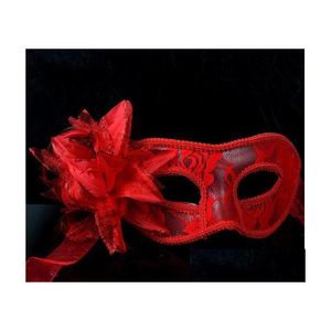 Maschere per feste Novità in vendita Fatta a mano in pelle di pizzo Mardi Gras Maschera Masquerade Flower Princess per Lady Viola Rosso Nero Bianco Opzione Dhr5X