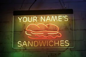 LX1300 Светодиодные стриптизки подписывают свои названия сэндвичи с бутербродами Открыть 3D -гравюрный двойной цвет бесплатный дизайн оптом розничная торговля