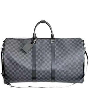 Designers Duffel Bags 55CM lusso grande capacità viaggio vendita donna uomo vera pelle spalla borsa moda portare rivetti con chiusura in pelle lettera goffrata nera