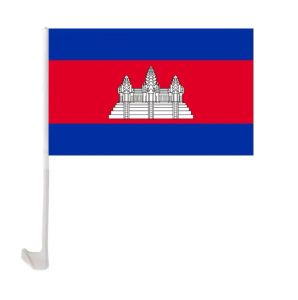 Cambodia Car Flag 30x45cm Window Clip Cambodian Flags Polyester UV Protection Car Decoration Banner with Flagpole Wholesale