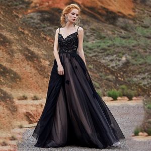Party Dresses Spaghetti Straps Black Wedding With Color Lace Applique Aline Bridal Vestido de Fiesta Largos Gala 230328