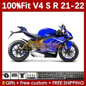 Motorcykelkropp för Ducati Street Fighter Panigale V4S V4R V 4 V4 S R 21 22 2021 2022 Body 167No.81 Factory Blue V-4S V4-R V-4R V4-S 2018-2022 Injektionsmålningssätt
