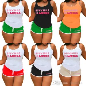 Mode Sommer Outfits Frauen Trainingsanzüge Brief Gedruckt Tank Top und Shorts 2 Stück Set Sport Yoga Hosen Anzug