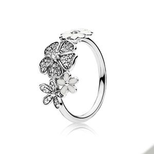 Sparkling Daisy Flower Rings Real Sterling Silver for Pandora CZ Diamond Wedding Party Jewelry For Women Girlfriend Gift designer Ring Set with Original Retail Box