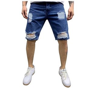 Men's Jeans Men Shorts Broken Hole Cowboy Stretchy Ripped Loose Casual 2023 Pure Color Slim Blue Denim Short High Quality Sale