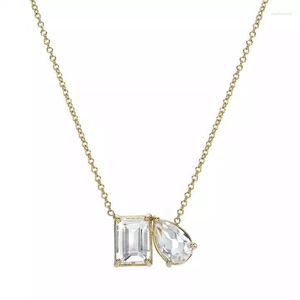 Chains 18K Gold Plated Vermeil 925 Sterling Silver Heart Rectangle Zircon Necklaces Clear Cz Paved Water Drop Delicate Women Jewelry