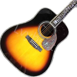 Abalone reale intali personalizzati intani solido in abete solido top da 41 pollici dreadnaught acoustic chitarra ebano baciate in legno a Sunburst