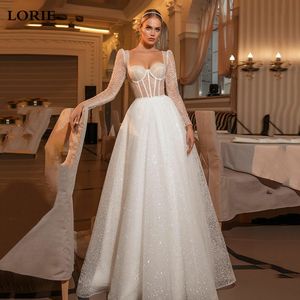 Festklänningar lorie ankomst glänsande älskling prinsessa bröllop långärmad glitter tyll boho brud klänningar vestidos de novia 230328