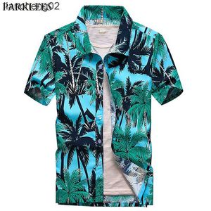 Men's Casual Shirts Blue Palm Tree Printed Hawaiian Shirt Men 2020 Summer Short Sleeve Beach Aloha Party Casual Shirts Mens Holiday Vacation Chemise W0328