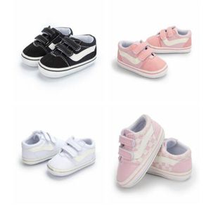 Primi camminatori Neonato Bambina Ragazzo Suola morbida Scarpe antiscivolo Tela Sneaker Scarpe da ginnastica Prewalker Nero Bianco 0-18M GC1991