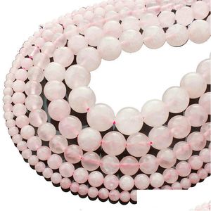 Stone 8Mm Natural Rose Pink Quartz Rock Crystal Beads 4/6/8/10/12/14Mm Loose Fit Diy Bracelet Necklace Jewelry Maki Dh5Av