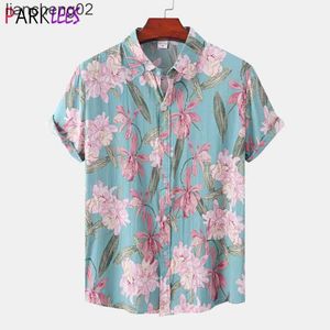 Camisas casuais masculinas camisa havaiana floral para homens de manga curta Botão de verão estampado de praia para baixo camisa aloha masculino plus size casual férias roupas w0328