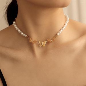 Choker Jioromy Antique Pearl Chain Naszyjnik z pustymi motylem urokiem srebrzysty biżuteria na szyję dla kobiet pomysły na prezenty imprezowe