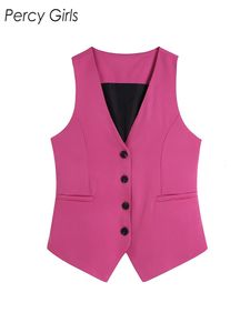 Gilet da donna ZA Autunno Moda Donna Abito Gilet Office Lady Style Canotte monopetto Casual Scollo a V Tasche senza maniche Chic Top 230328