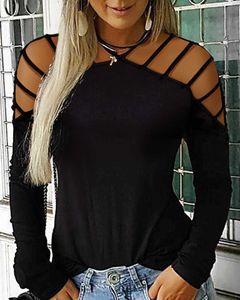 女性用ブラウスシャツ女性リベットスパンコールコールドショルダーシャツファッションレディースロングスリーブホローアウトブラウス女性ソリッドプルオーバートッププラスサイズ5XL Y2303