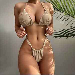 Bikinis Set Sexig String Triangle Bikinis Suit 2023 Halter Micro Thong Swimsuit Women Solid badkläder 2 Piece Bikini Set Bathing Suit Biquinis P230328