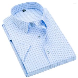 Camisas de vestido masculinas camisa de grade de verão para homens de mangas curtas