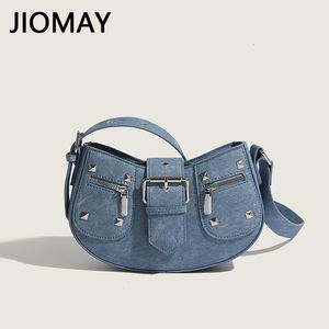 Evening Bags JIOMAY Fashion PU Leather Shoulder for Women 2023 Washed Texture Designer Handbags Ladies Punk Style Rivet Zipper Saddle 230327