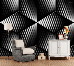 壁紙カスタム3D壁紙幾何学的な黒い背景リビングルームベッドルーム用ソファ装飾的な防水
