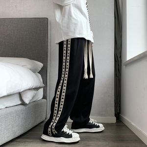 Men's Pants Spring Men's Everything Drape Webbing Striped Straight Wide Leg Draw Rope Design Leisure Port Style Trousers