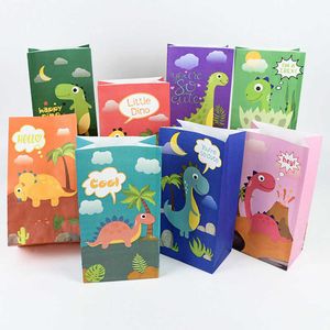 10 PC Gift Wrap Cartoon Dinosaur Paper Bag Stand Up Cookie Paing Påsar Baby Shower Kids Birday Party Favor 12st Wi Label Stiers Z0327