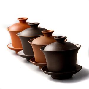 Şarap bardakları yüksek kaliteli mor kil gaiwan çay teaset zarif Çin çay fincan çaylak tureen kapak kase tabağı çay demleme fincan 230327