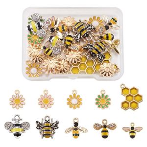 Charms 1 Box Cute Beauty Enamel Daisy Bees Honeycomb Alloy Pendants Earrings Bracelet Necklace Jewelry Making Crafts DIY