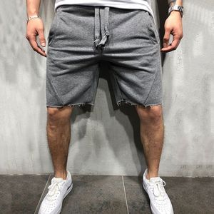 Mäns shorts män shorts vild stil fast färg rippade korta byxor jogger träning shorts män 230328