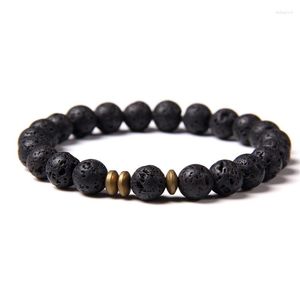 Strand Natural Stones Beaded Gold Color Spacer Charm Bracelets Imperial Wooden Lava Stone Bracelet Jewelry For Women Christmas Gift