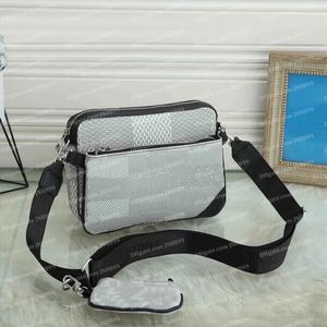 Bolsas de grife 3pcs Conjunto Men Bolsa de ombro clássica Bola xadrez cinza de luxo Bolsa de couro Crossbody Bolsas de couro Tote Tote Messenger compras de carteira