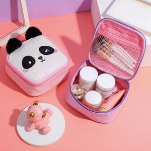 Borse per cosmetici Borsa con paillettes laser Cartoon Panda Custodia portatile Borsa da viaggio per trucco da viaggio di grande capacità Pochette da toilette da donna