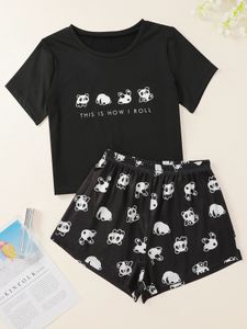 Kvinnors sömnkläder stil kvinnors söta tecknad panda kort ärm t skjortor shorts pyjama set sommar bekväma sömnkläder hem kostymer underkläder 230328