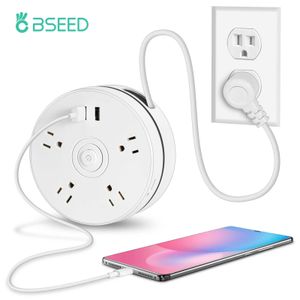 Sockets Bseed US Strip Socket 10A 2000W 4 Outlet med dubbel USB -port 5V 21A Rund laddare Plug förlängningssladd Socket Z0327