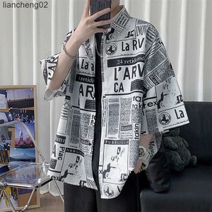 Camicie casual maschile per giornali coreani camicie uomini estate camicia autunnale homme hip hop maschio harajuku tops tops magazzino camicia camicetta divertente w0328